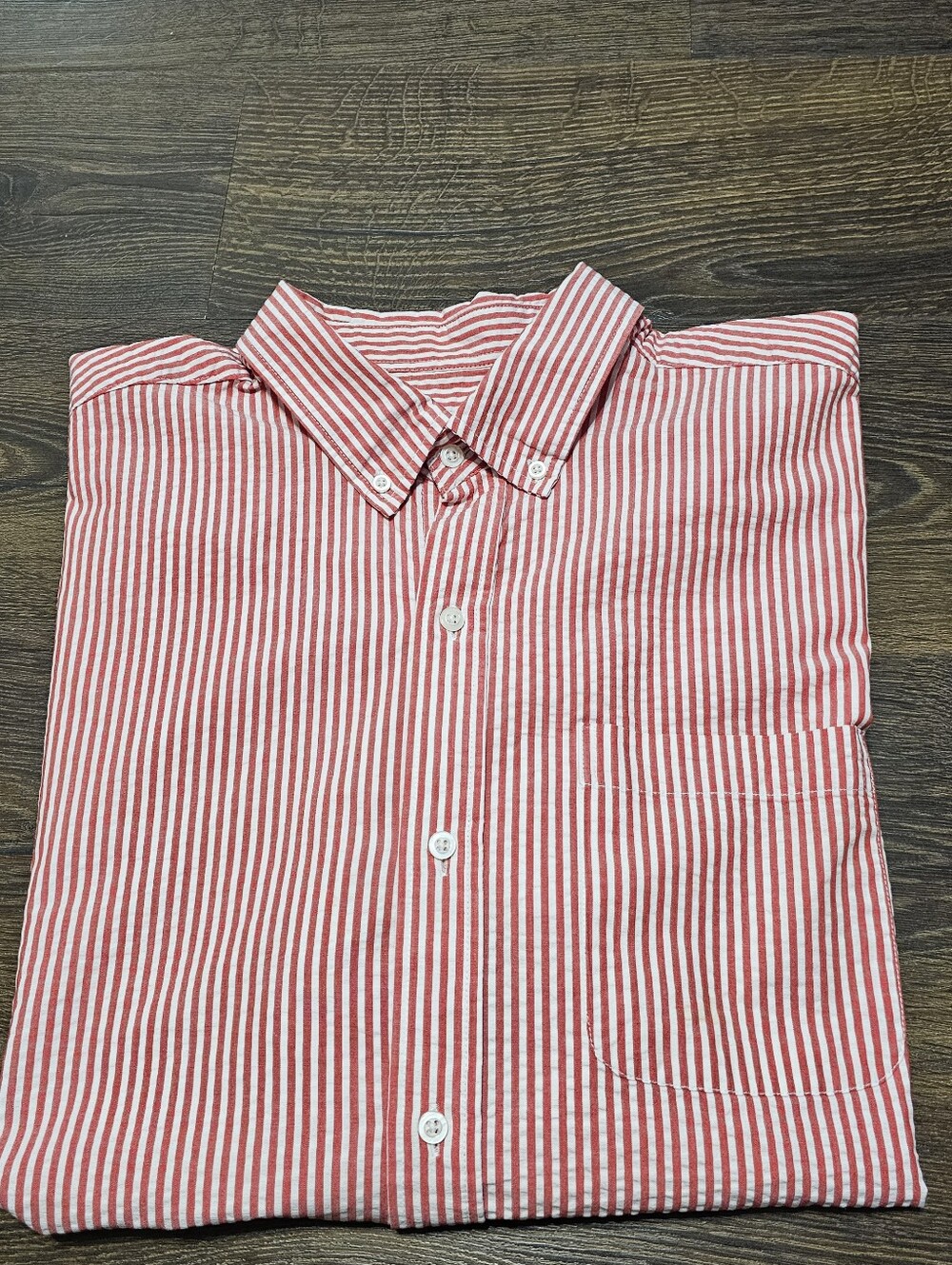 Saddlebred Shirt XXL Red White Striped Seersucker 100% Cotton SS Button Up